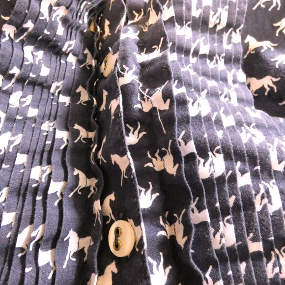 Blue Blouse Size 18W Charter Club Horses Smock Long Sleeve Pleats Equestrian - Picture 5 of 6